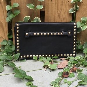 Black Studded Faux Leather Clutch